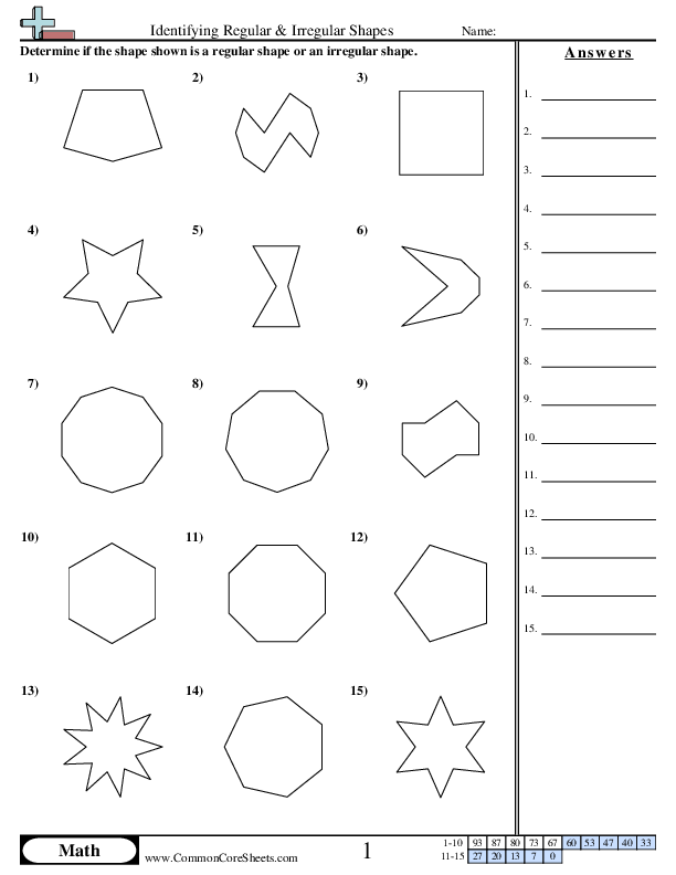 3.g.1 Worksheets - Identifying Regular and Irregular Polygons worksheet